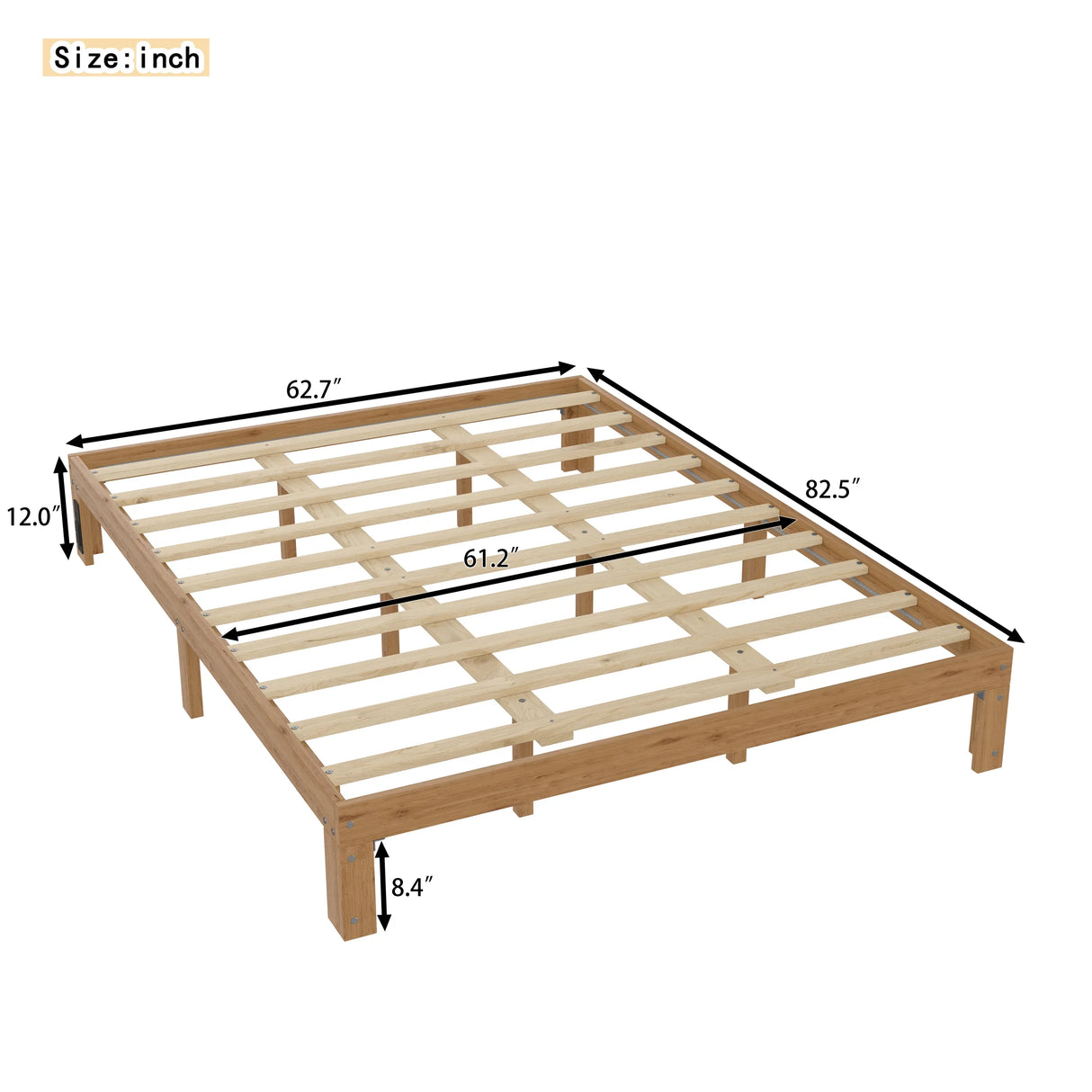 Queen 12-Inch Solid Wood Pine Platform Bed Frame - Omega Lifestyles