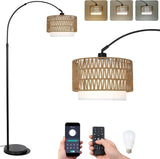 Adjustable Height Boho Rattan LED Arc Floor Lamp