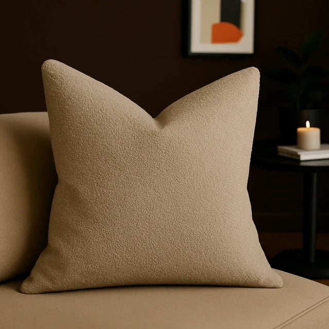 Cozy Plush Neutral Beige Bouclé Throw Pillow - Omega Lifestyles