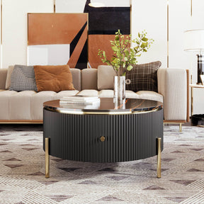 Modern Round Coffee Table With Two Large Drawers - Omega Lifestyles