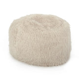 Rounded Faux Fur Taupe Foam Filled Bean Bag Seating - Omega Lifestyles