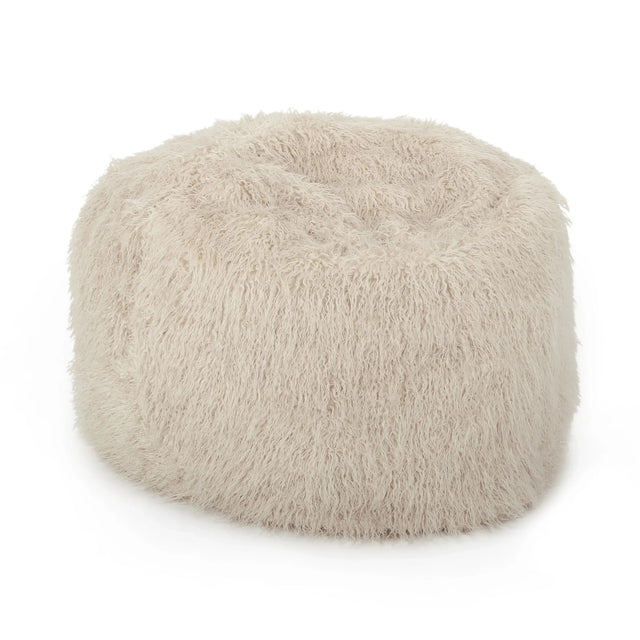 Rounded Faux Fur Taupe Foam Filled Bean Bag Seating - Omega Lifestyles