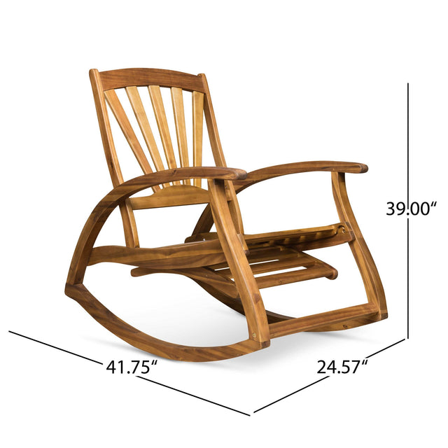 Outdoor Acacia Wood Rocking Chair With Retractable Footrest - Omega Lifestyles