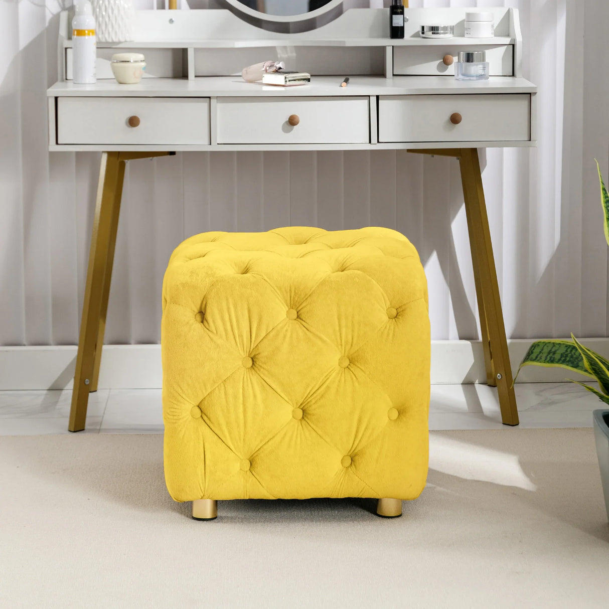 Yellow Velvet Dice-Shaped Storage Ottoman With Foam Seat - Omega Lifestyles