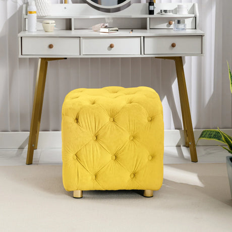 Yellow Velvet Dice-Shaped Storage Ottoman With Foam Seat - Omega Lifestyles