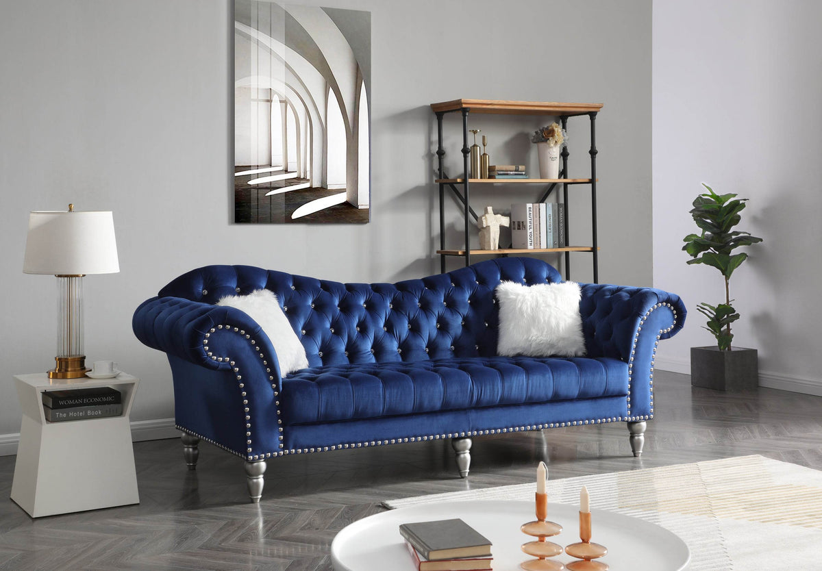 Deep Tufted Velvet Three-Seat Sofa With Nailhead Trim - Omega Lifestyles
