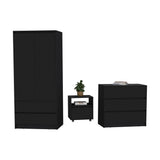 3-Piece Engineered Wood Black Bedroom Set With Storage