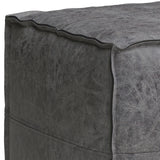 Distressed Black Vegan Faux Leather Square Pouf - Omega Lifestyles