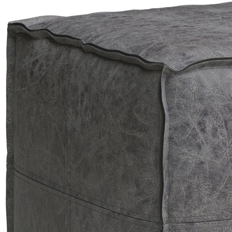 Distressed Black Vegan Faux Leather Square Pouf - Omega Lifestyles