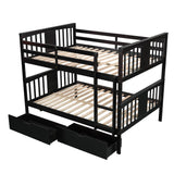 Full Over Full Solid Wood Espresso Bunk Bed With Drawers - Omega Lifestyles