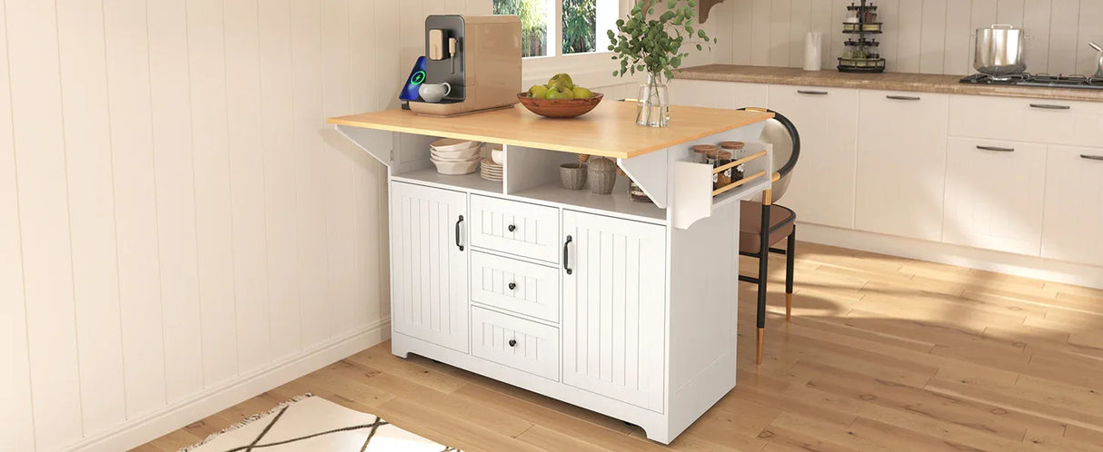 Folding Kitchen Island Cart With Power Outlet and Storage - Omega Lifestyles