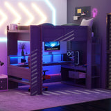 Full Wood Gaming Loft Bed Frame With Desk LED Charging Station - Omega Lifestyles