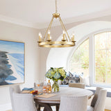 Farmhouse Wagon Wheel Gold Metal Chandelier 24-Inch - Omega Lifestyles