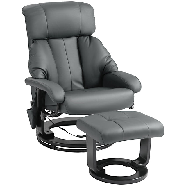 PU Leather 360-Degree Swivel Massage Recliner Chair With Ottoman