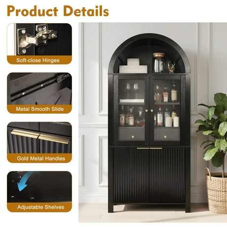 Modern Fluted Tall Arched Adjustable Shelf Pantry Cabinet - Omega Lifestyles
