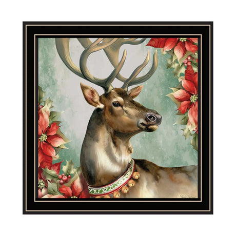 2-Piece Old World Reindeer Bell Black Framed Wall Art - Omega Lifestyles