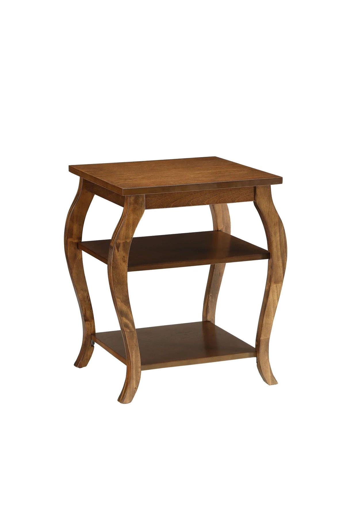 Walnut Finish Square Leg Accent Table With Storage Shelves - Omega Lifestyles
