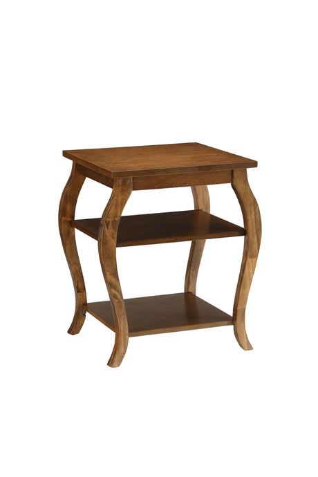 Walnut Finish Square Leg Accent Table With Storage Shelves - Omega Lifestyles