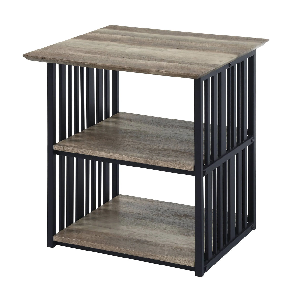 Industrial Black Oak Metal Nightstand With Open Storage - Omega Lifestyles