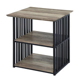 Industrial Black Oak Metal Nightstand With Open Storage - Omega Lifestyles