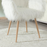 White Faux Fur Upholstered Side Dining Chair With Metal Legs - Omega Lifestyles