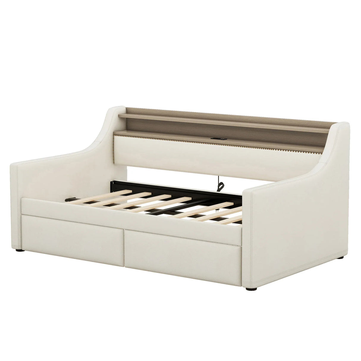 Twin PU Leather Daybed With Storage Drawers Charging Station - Omega Lifestyles