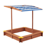 Wooden Kids Sandbox With Adjustable Canopy And Black Liner - Omega Lifestyles