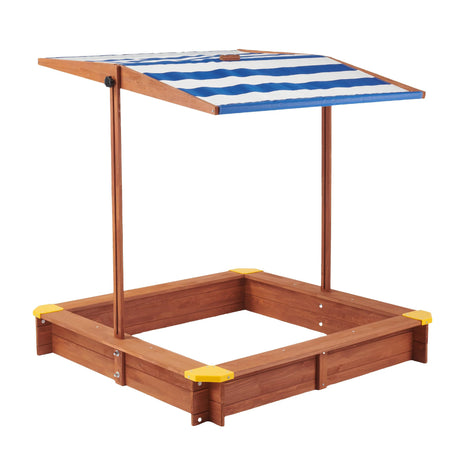 Wooden Kids Sandbox With Adjustable Canopy And Black Liner - Omega Lifestyles