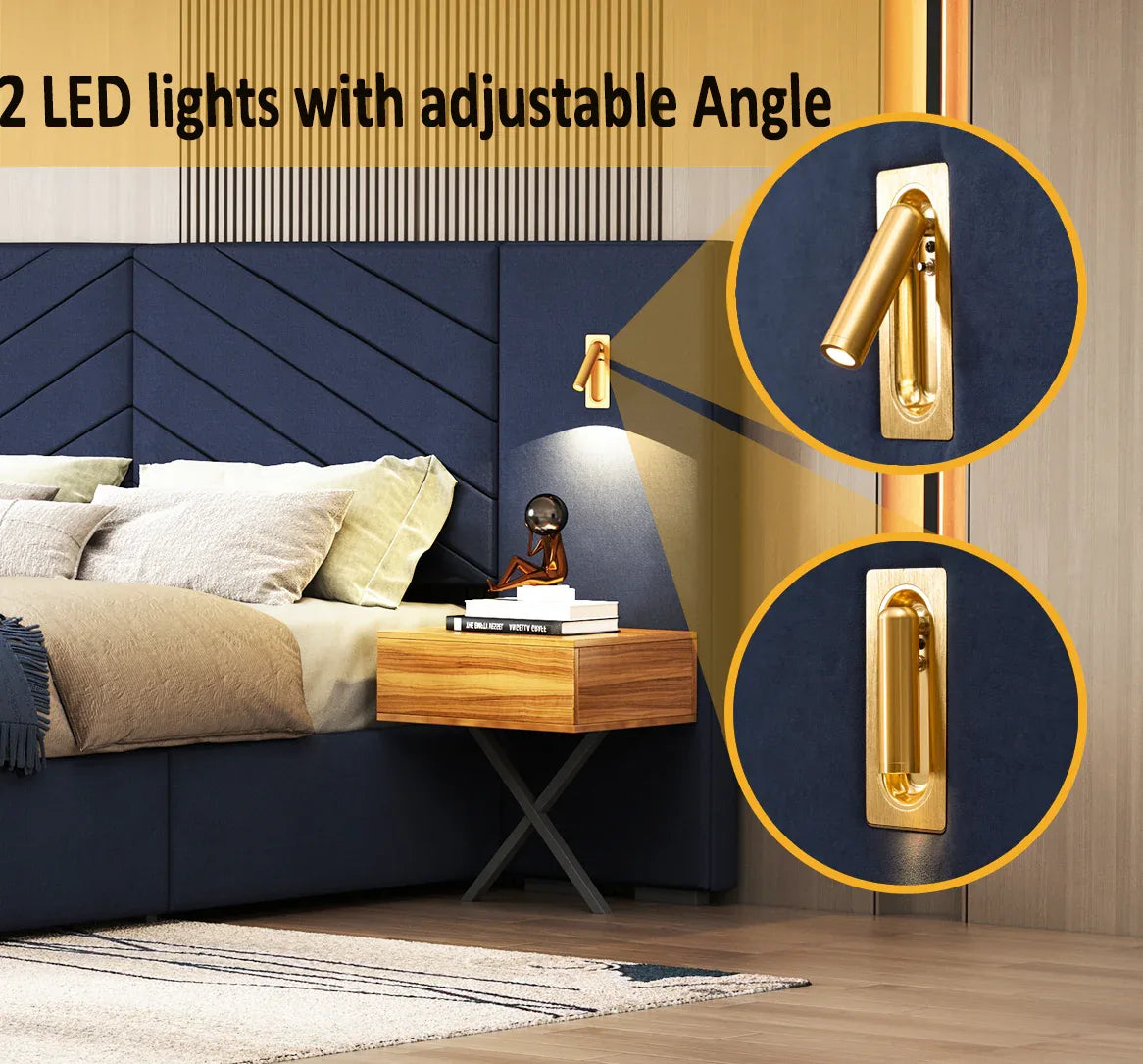 King Velvet Upholstered Bed Frame With LED Lights - Omega Lifestyles