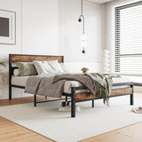 Full Full-Size Industrial Metal And Wood Platform Bed Frame - Omega Lifestyles