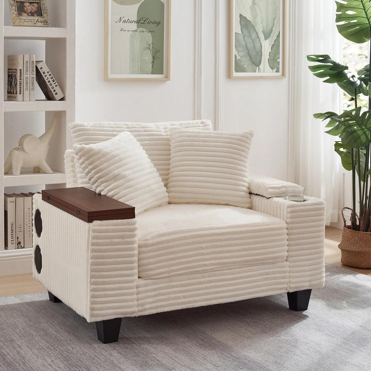 Corduroy Storage Sofa With Ottoman Bluetooth Speaker - Omega Lifestyles