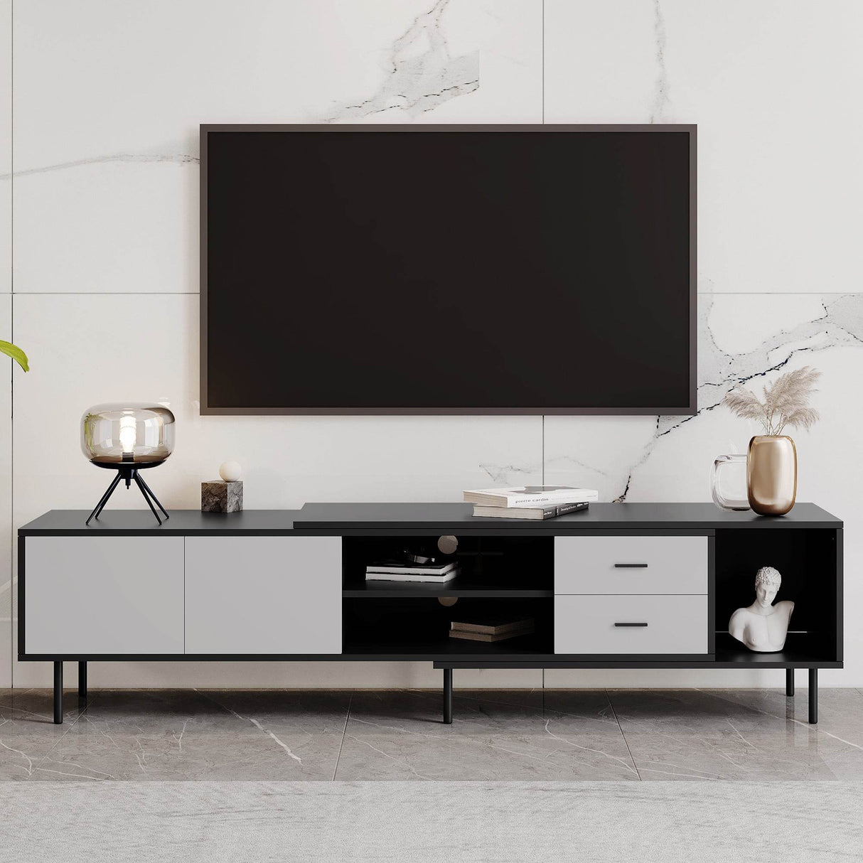 Modern Minimalist Black Grey MDF TV Stand - Sleep Galleria