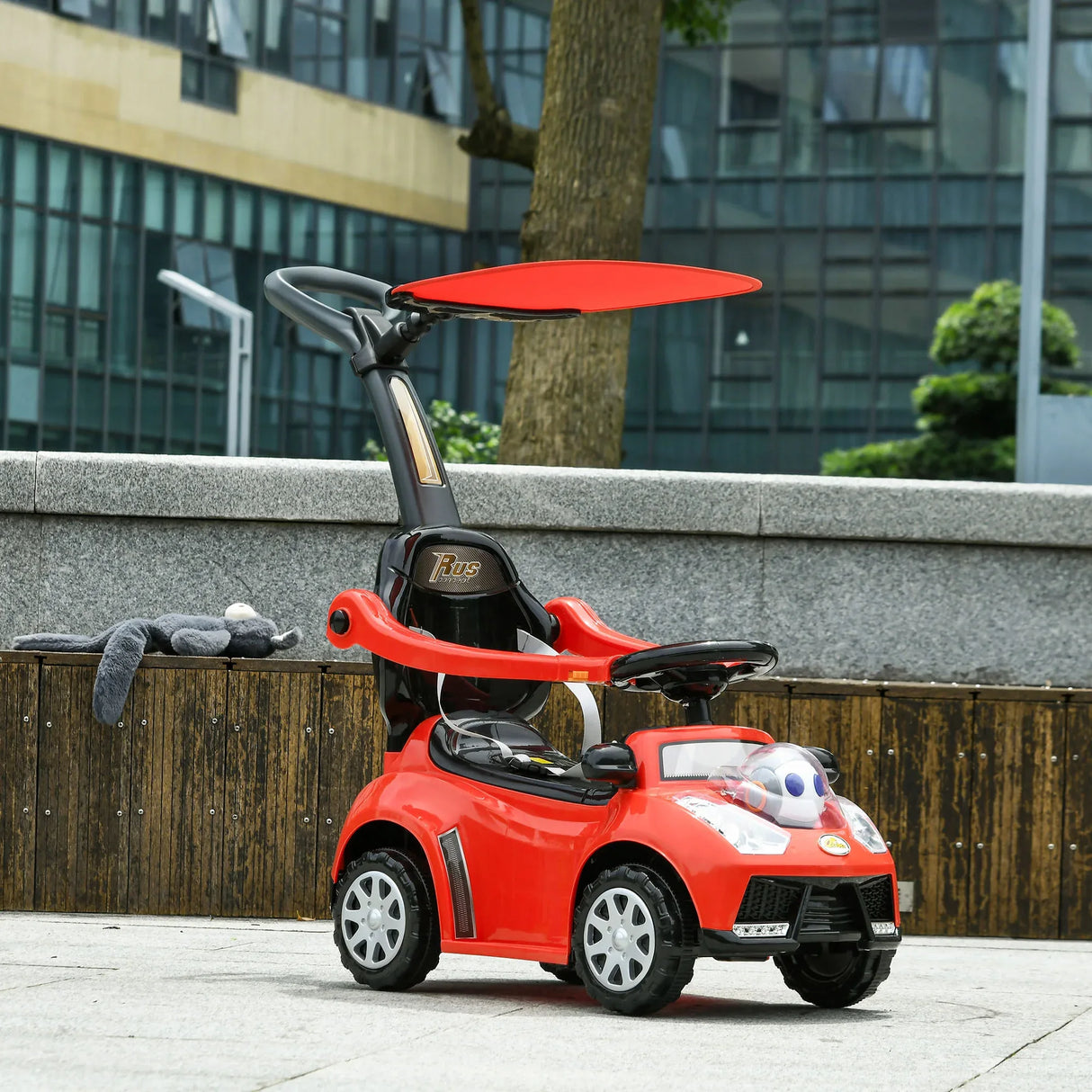 3-in-1 Toddler Push Car With Canopy Music Horn - Omega Lifestyles