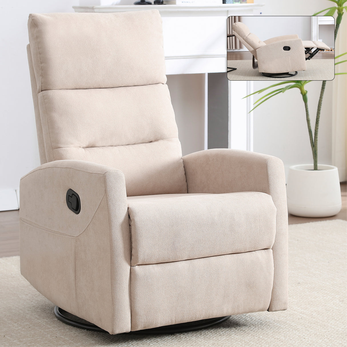 Beige Medium-Firm Rocking Swivel Manual Recliner Chair