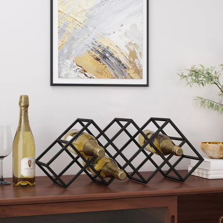 Modern Industrial Iron 7-Bottle Tabletop Wine Rack - Omega Lifestyles