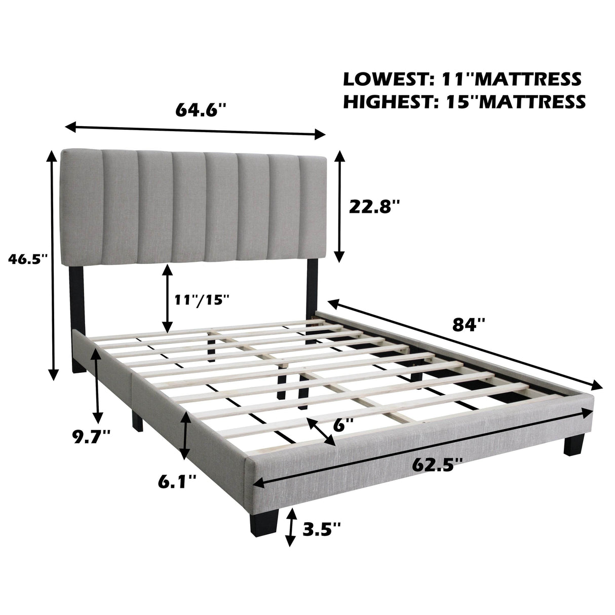 Adjustable Queen Upholstered Bed Frame With Linen Upholstery - Omega Lifestyles