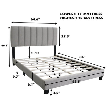 Adjustable Queen Upholstered Bed Frame With Linen Upholstery - Omega Lifestyles