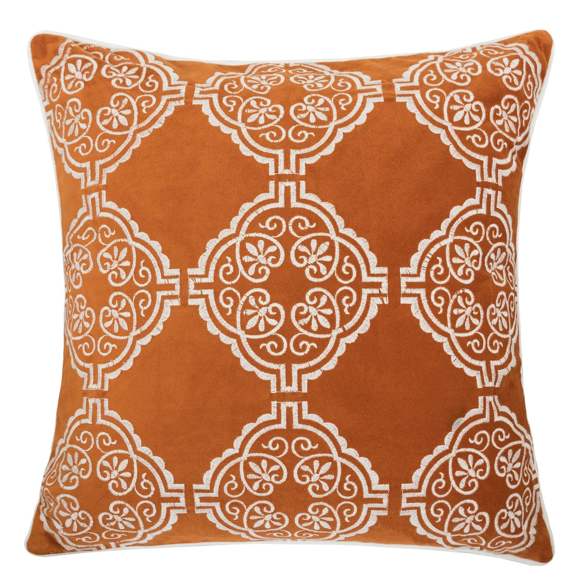 Burnt Orange Damask Embroidered 20x20 Inch Throw Pillow