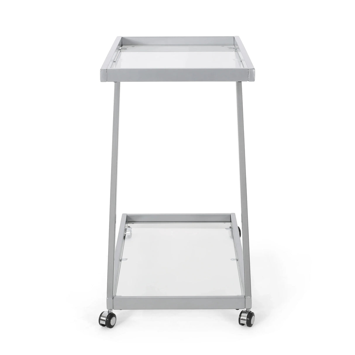 Modern Z-Shaped Silver Glass And Metal Bar Cart - Omega Lifestyles
