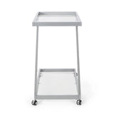 Modern Z-Shaped Silver Glass And Metal Bar Cart - Omega Lifestyles