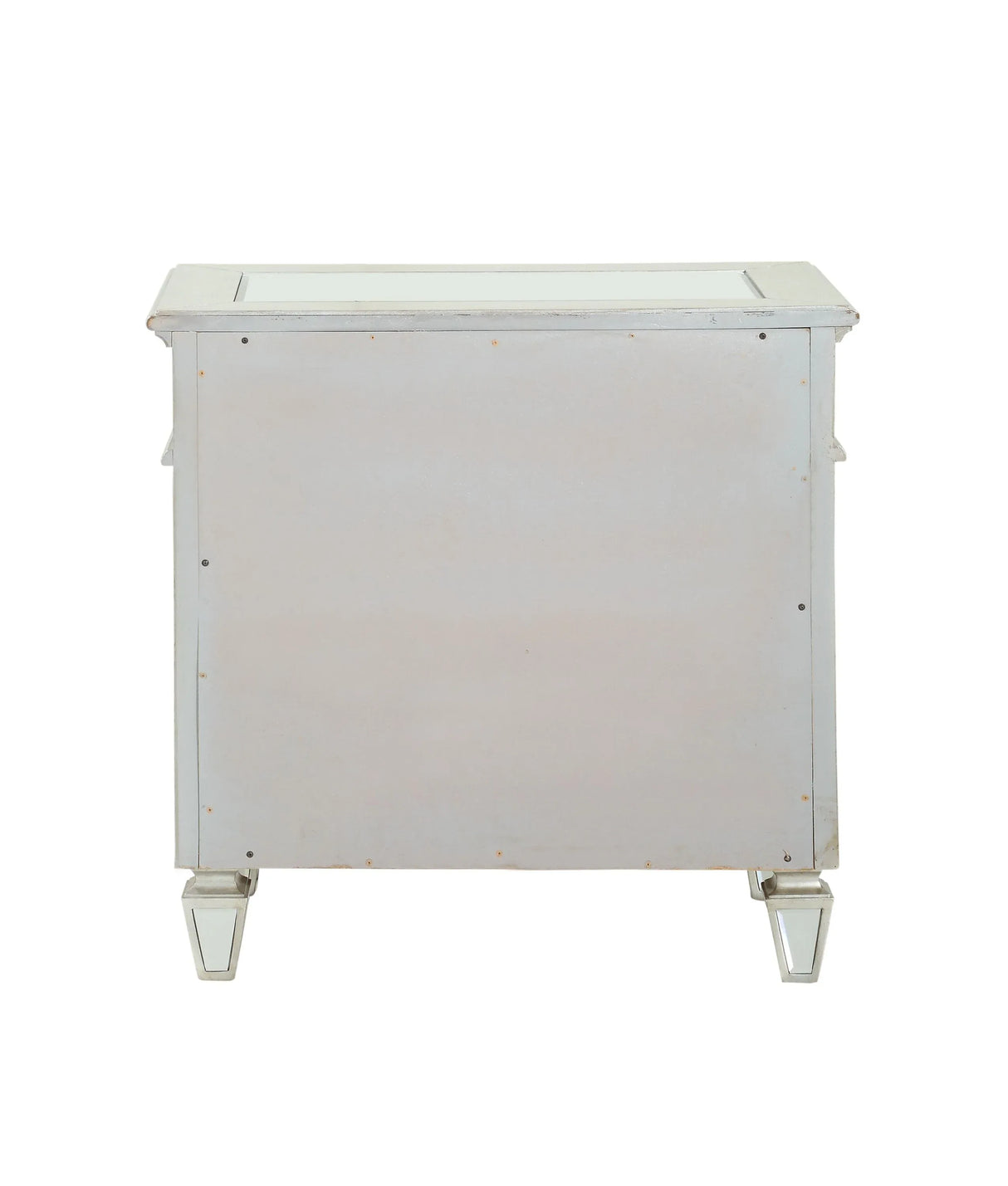 Mirrored Silver Nightstand With Geometric Raised Trim - Omega Lifestyles