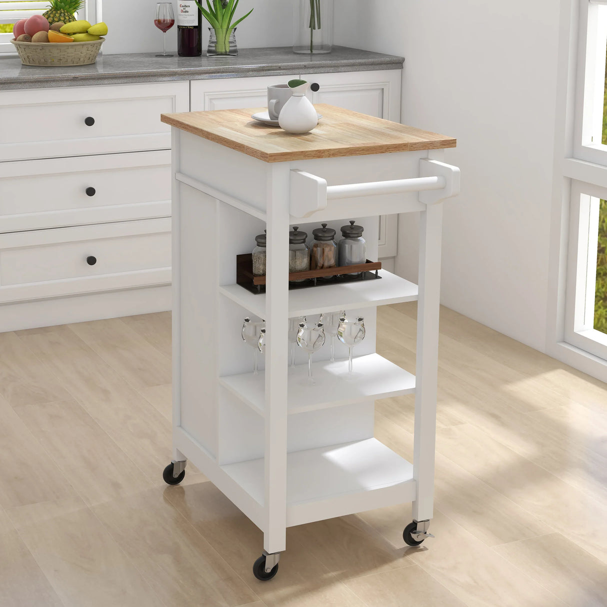 White Multi-Functional Kitchen Island Trolley Cart With Wheels - Omega Lifestyles