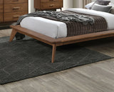 Queen Mid-Century Modern Walnut Fabric Winged Edge Bed Frame - Omega Lifestyles