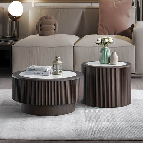 Modern Faux Marble Coffee Table Set With Pedestal - Sleep Galleria