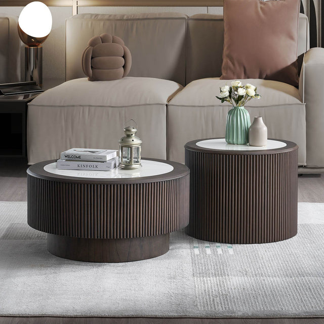 Modern Faux Marble Coffee Table Set With Pedestal - Sleep Galleria