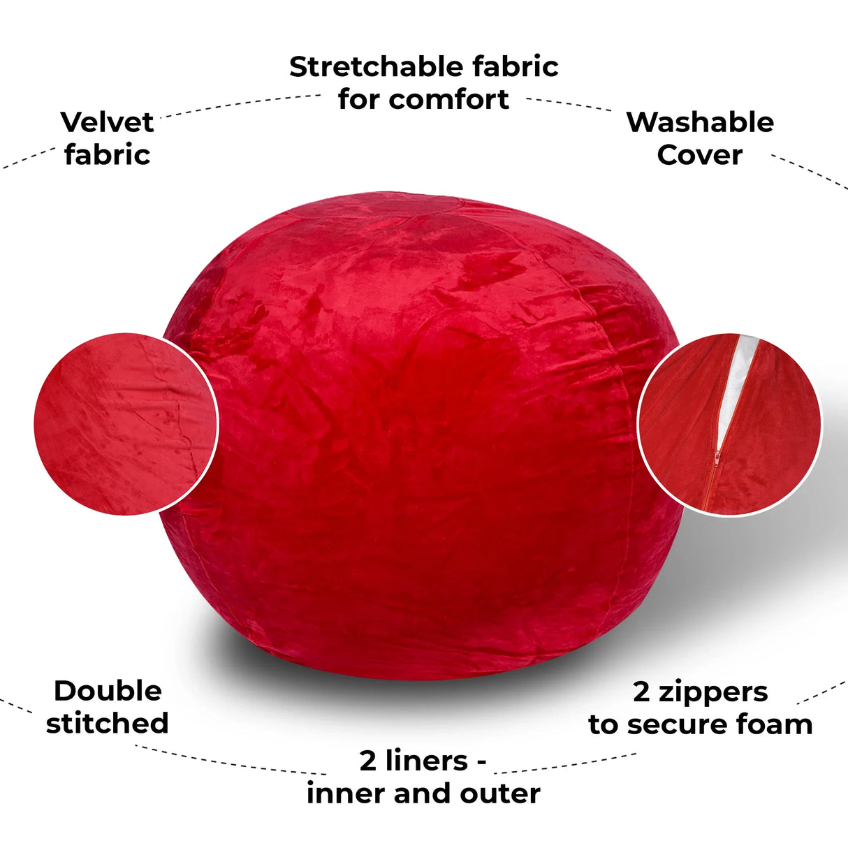 Minky Velvet Memory Foam Bean Bag Chair Red 3ft - Omega Lifestyles