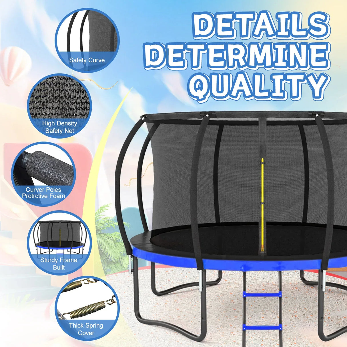 14FT Outdoor Metal Frame Kids Safety Enclosure Trampoline - Omega Lifestyles