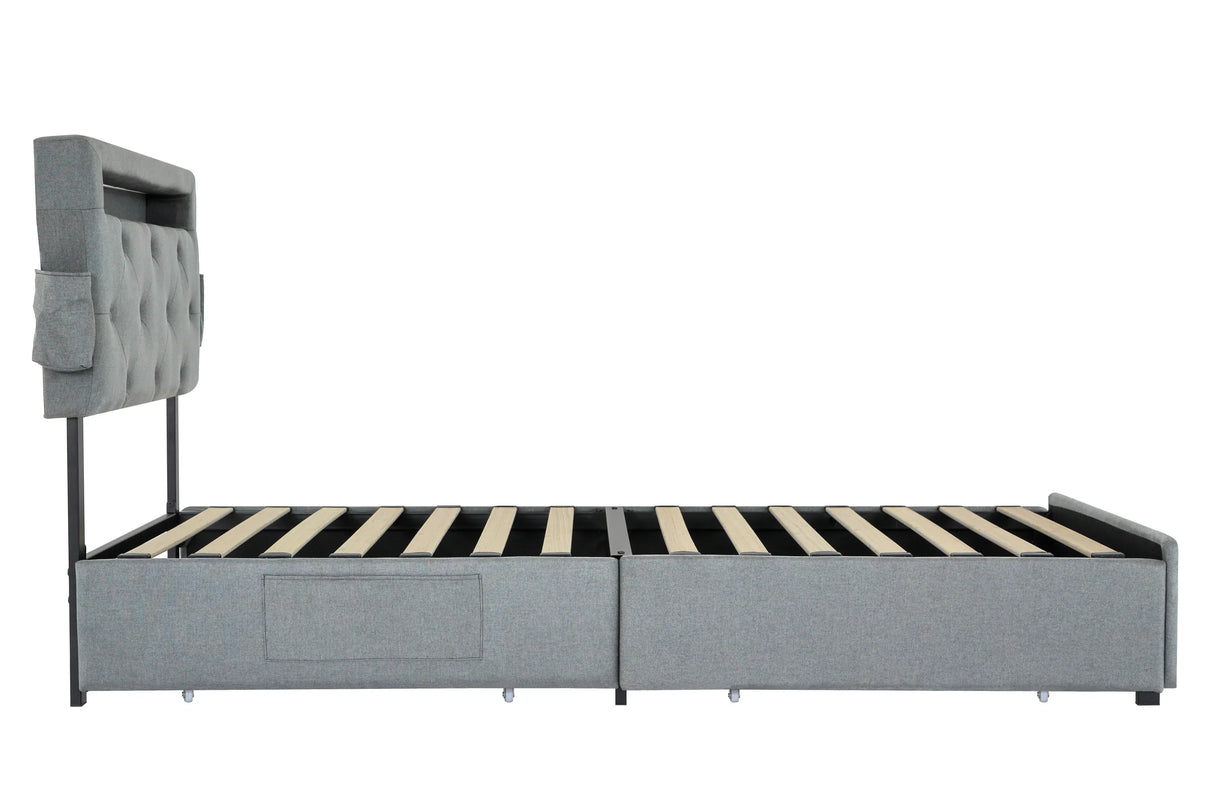 Twin Upholstered Bed Frame With USB Charging Station - Omega Lifestyles