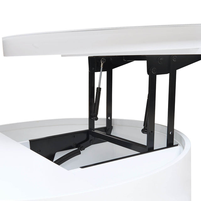 Modern White Walnut Round Lift-Top Coffee Table With Drawer - Omega Lifestyles