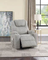 Light Gray Chenille Power Lift Massage Recliner Chair - Omega Lifestyles